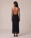 Vestito lungo velato con collo halter e ricami in pizzo di velluto SIENNA - Follie by Alice