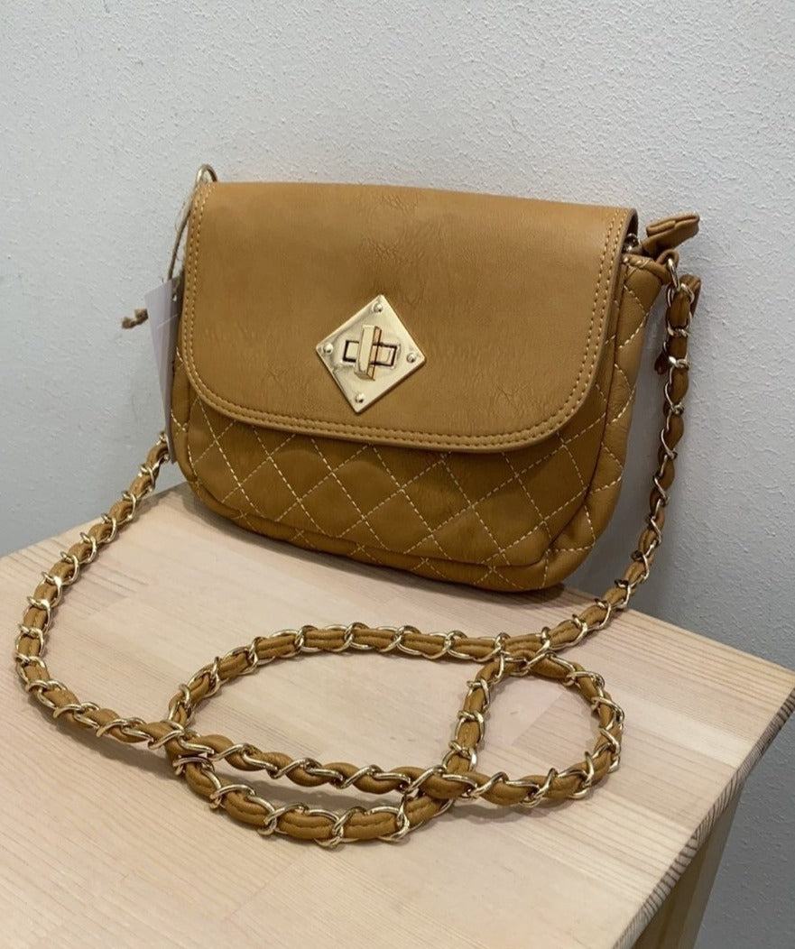 Borsa a tracolla marrone piccola effetto trapuntato - Follie by Alice