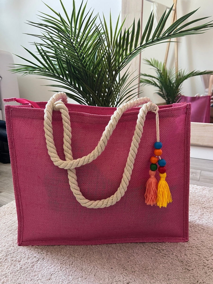 Borsa mare fucsia in juta