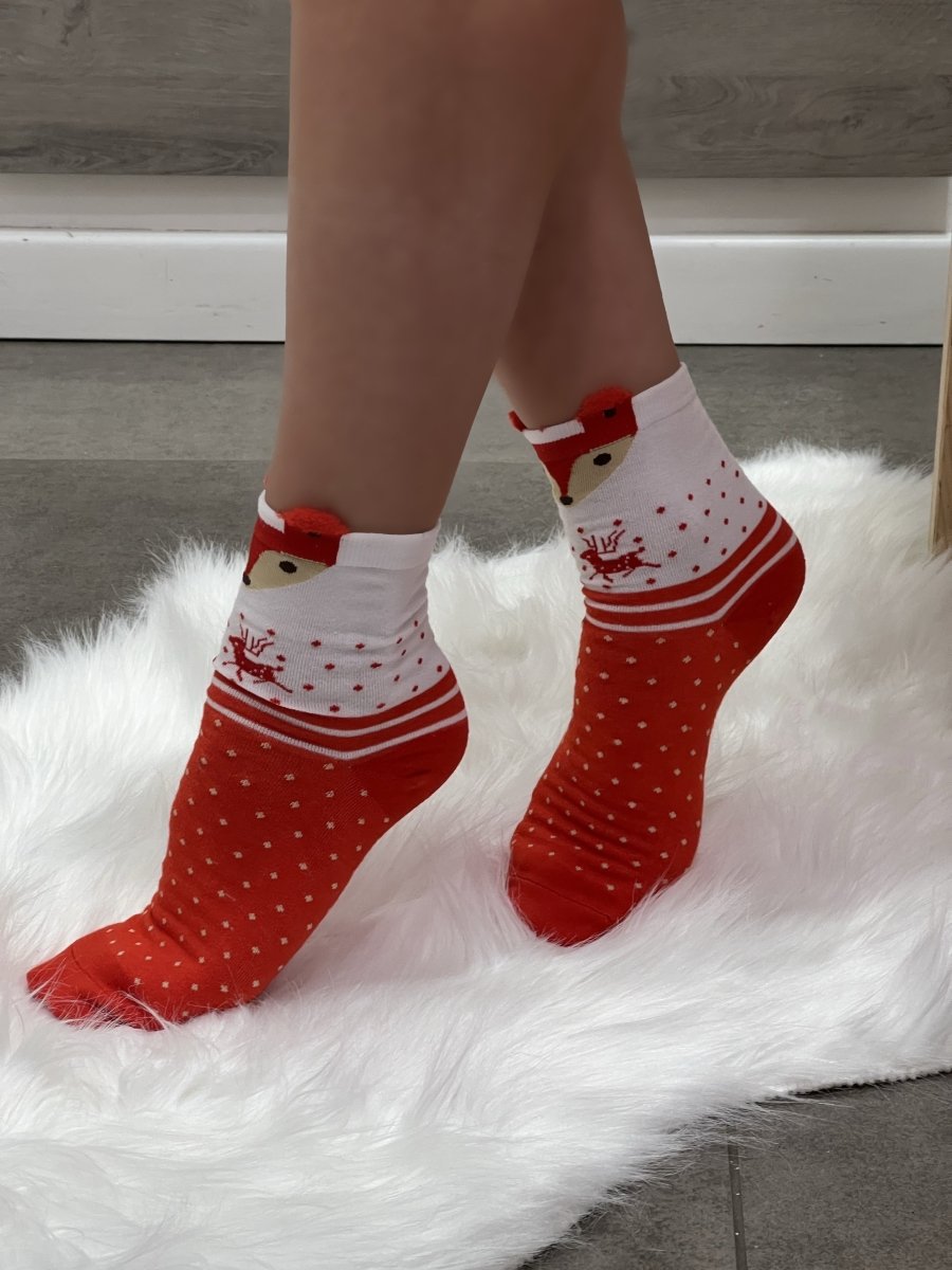 Calzini bianchi con fantasia natalizia e volpe - Follie by Alice