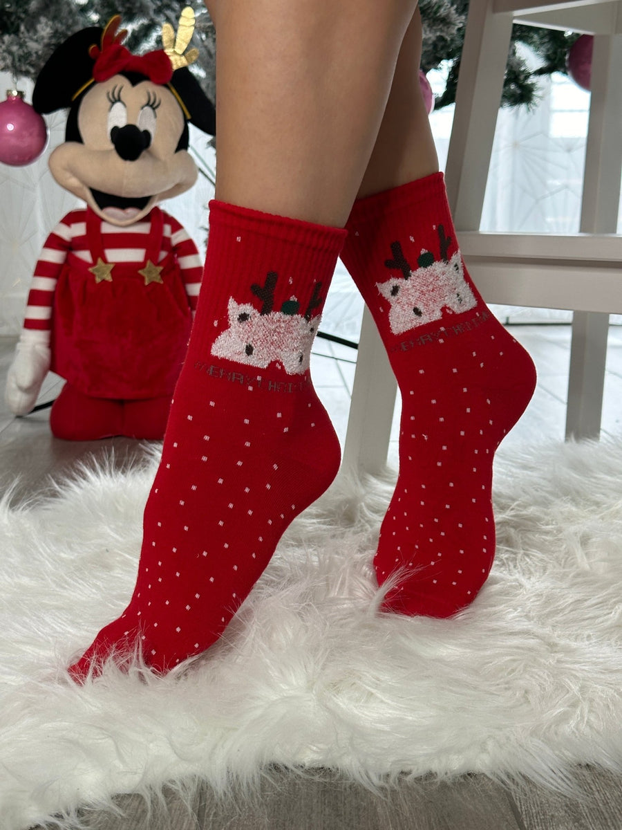 Calzini natalizi rossi con orsetto bianco