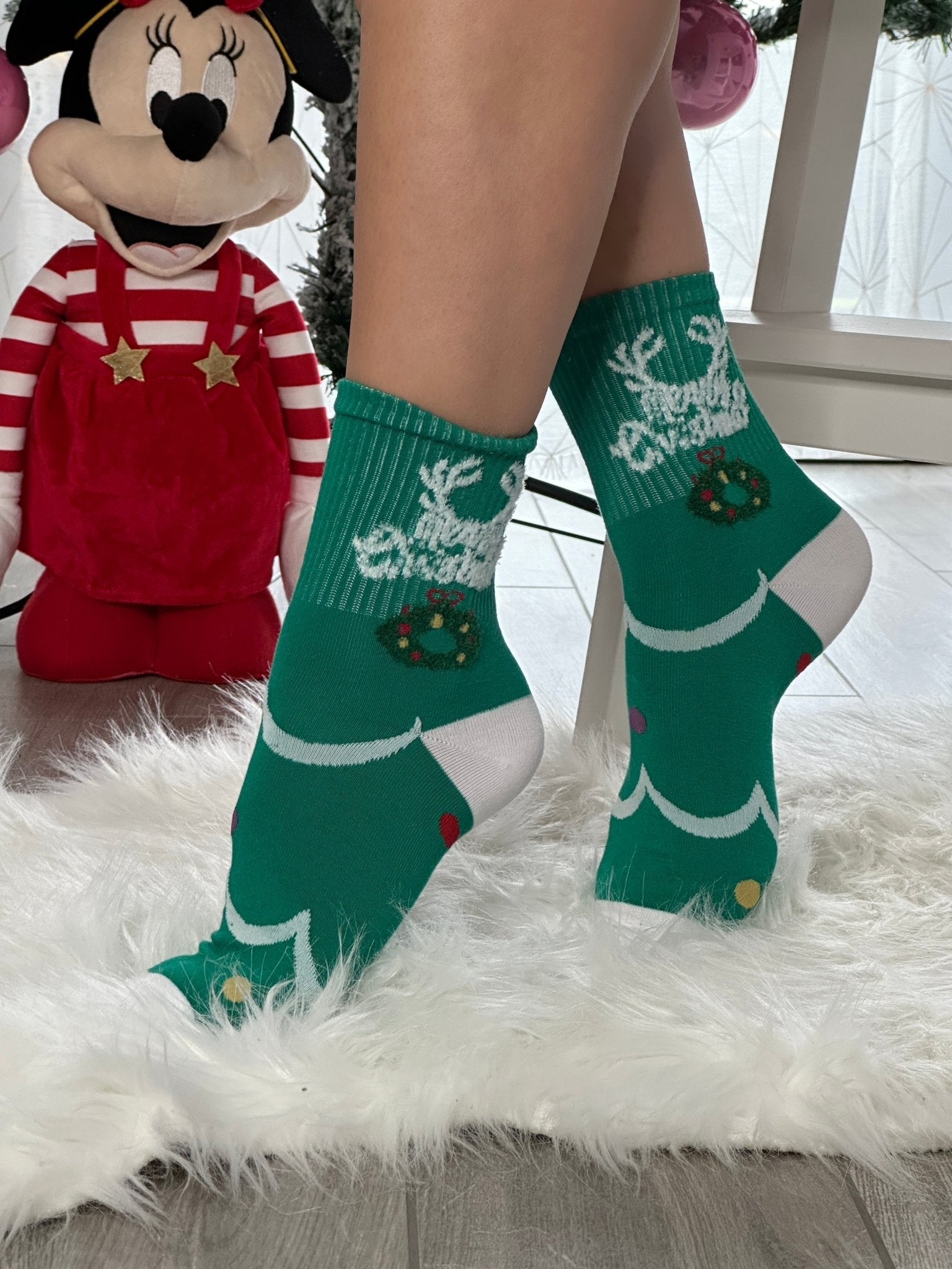 Calzini natalizi verdi e bianchi con ghirlanda - Follie by Alice