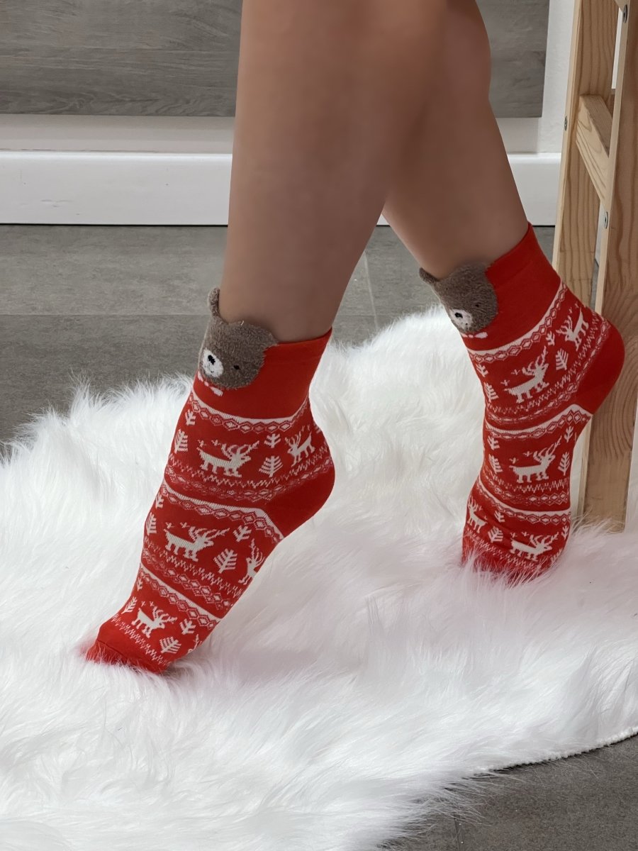 Calzini rossi con fantasia natalizia e orsetto - Follie by Alice