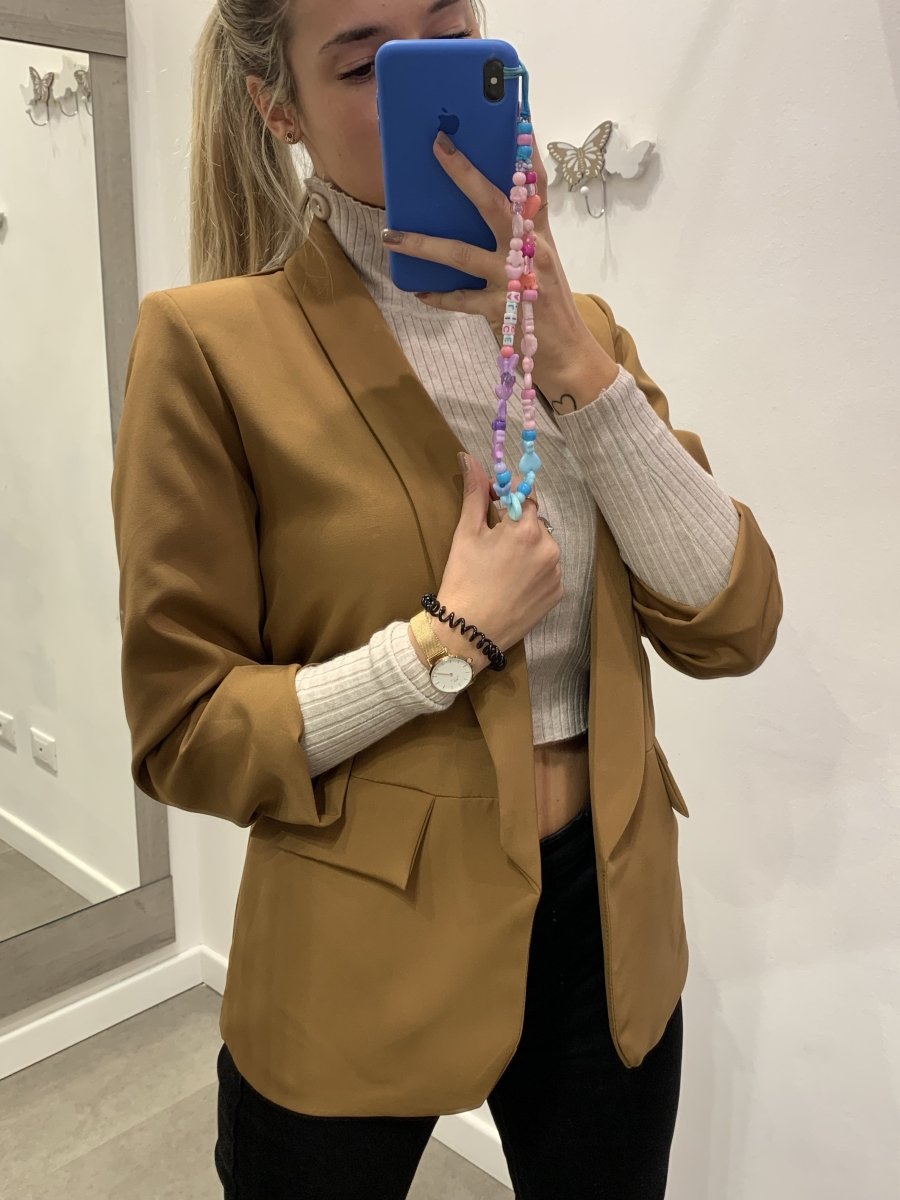 Giacca marrone con manica drappeggiata - Follie by Alice