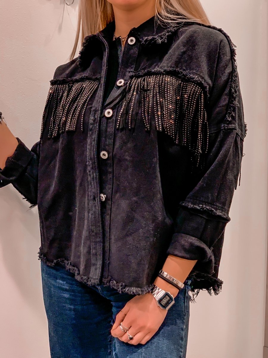 Strass Giacca Jeans Zara Con Frange Strass Giacca Jeans Con Frange