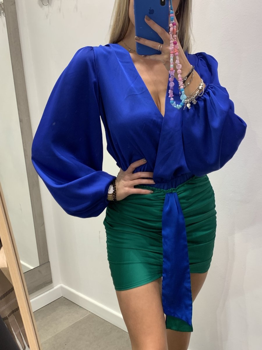 Gonna verde drappeggiata con fiocco