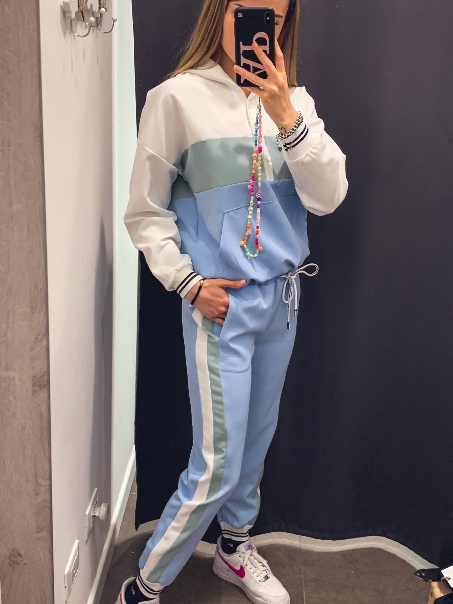 Joggers azzurri con bande laterali - Follie by Alice