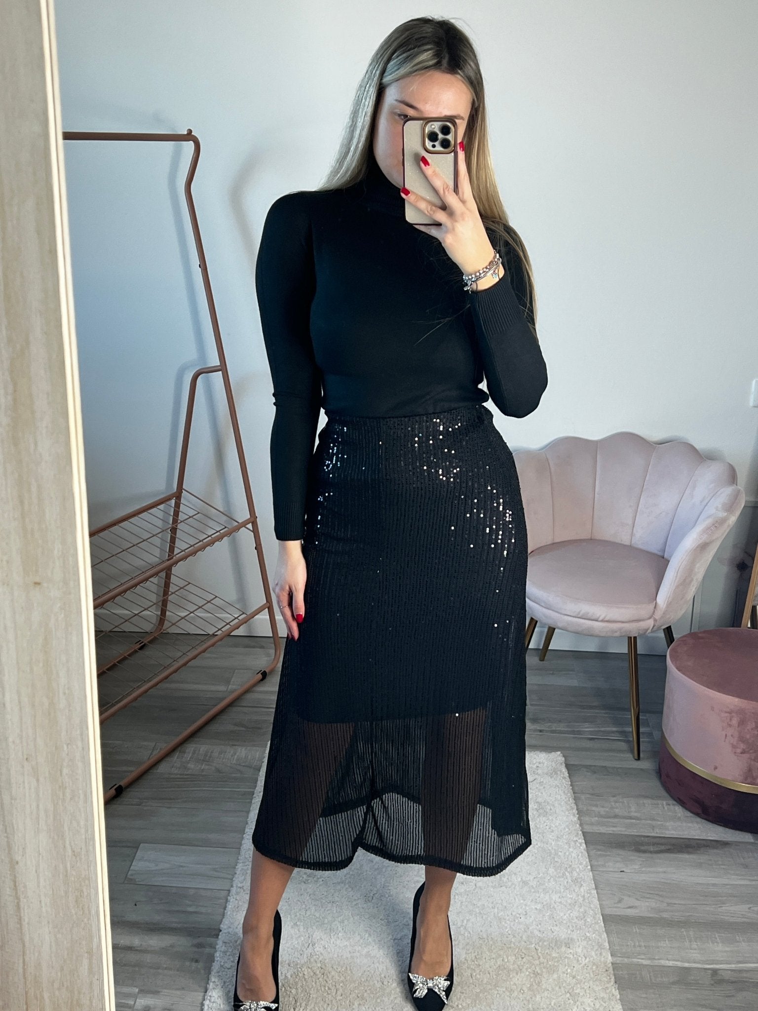 Longuette nera con paillettes - Follie by Alice