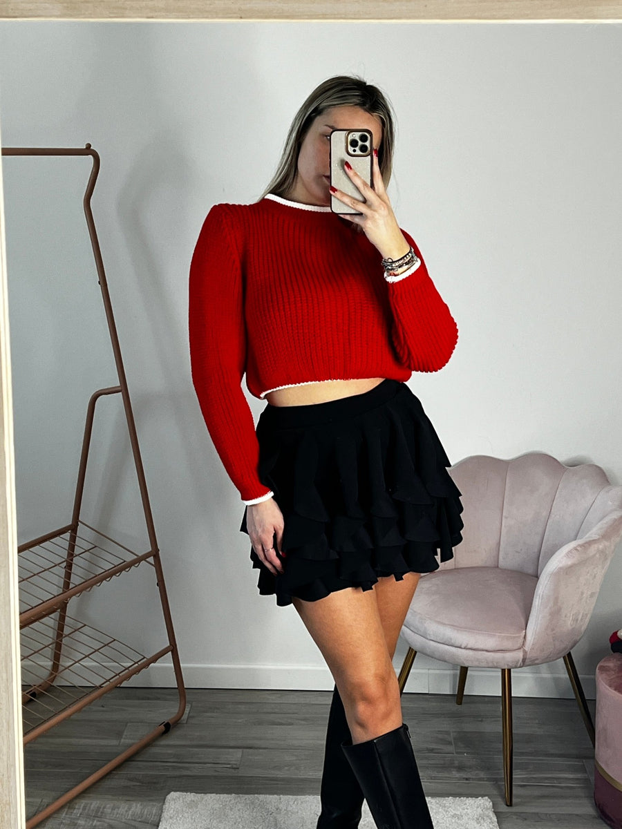 Maglioncino corto in maglia con bordi a contrasto