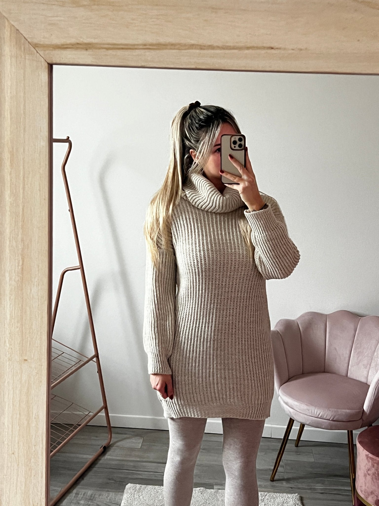 Maxi maglione vestito oversize a collo alto con brillanti - Follie by Alice