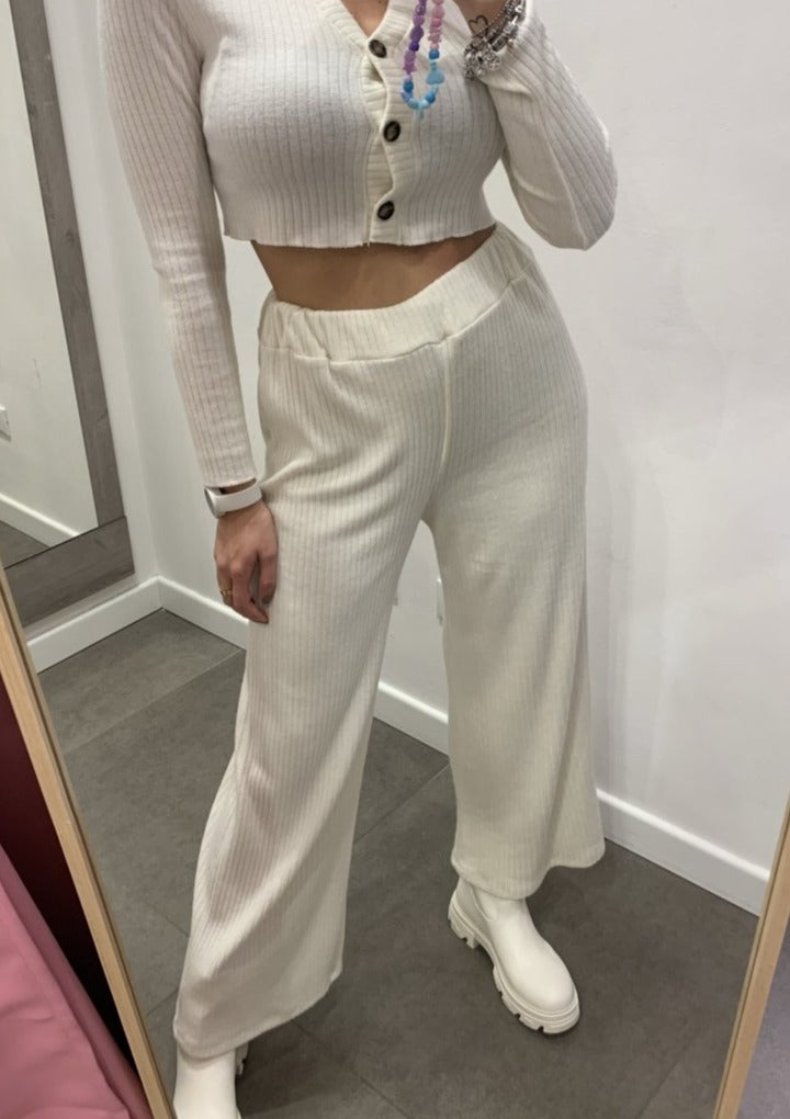 Pantaloni a palazzo bianchi a costine - Follie by Alice