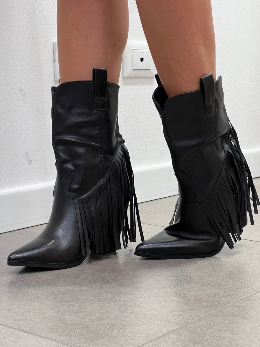 Boots Texani Bassi Con Frange Texani Camoscio Neri Stivali Bassi