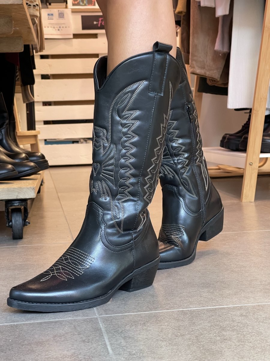 Stivali Donna Texani Texani Alti Bianchi E Neri Stivali Camperos