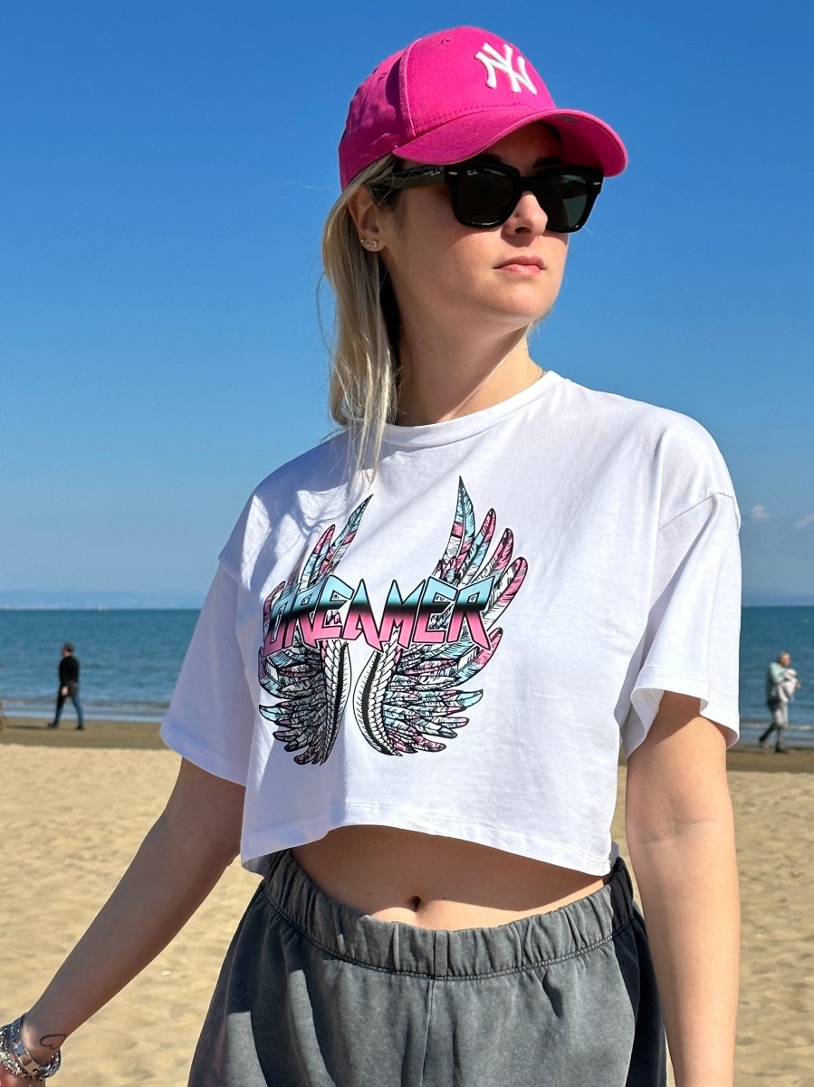 T-shirt bianca crop "Dreamer"