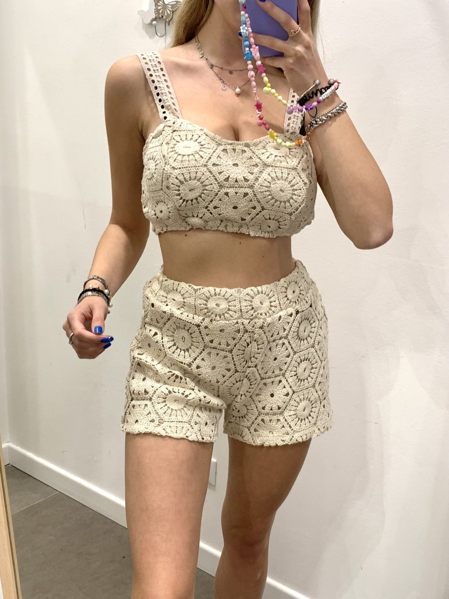 Top crochet beige