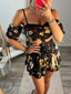 Top nero elasticizzato con stampa floreale - Follie by Alice