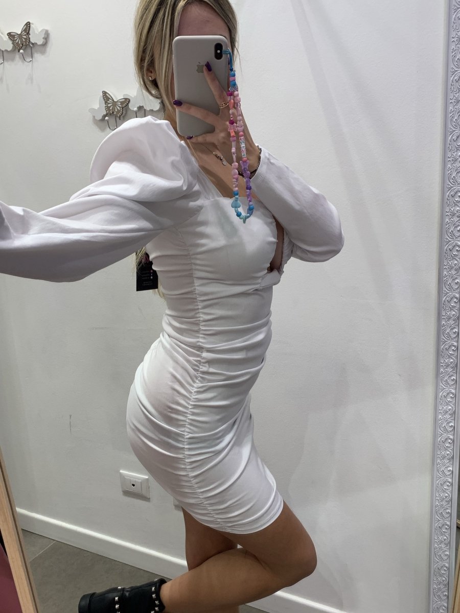 Tubino bianco con manica a sbuffo e ferretto