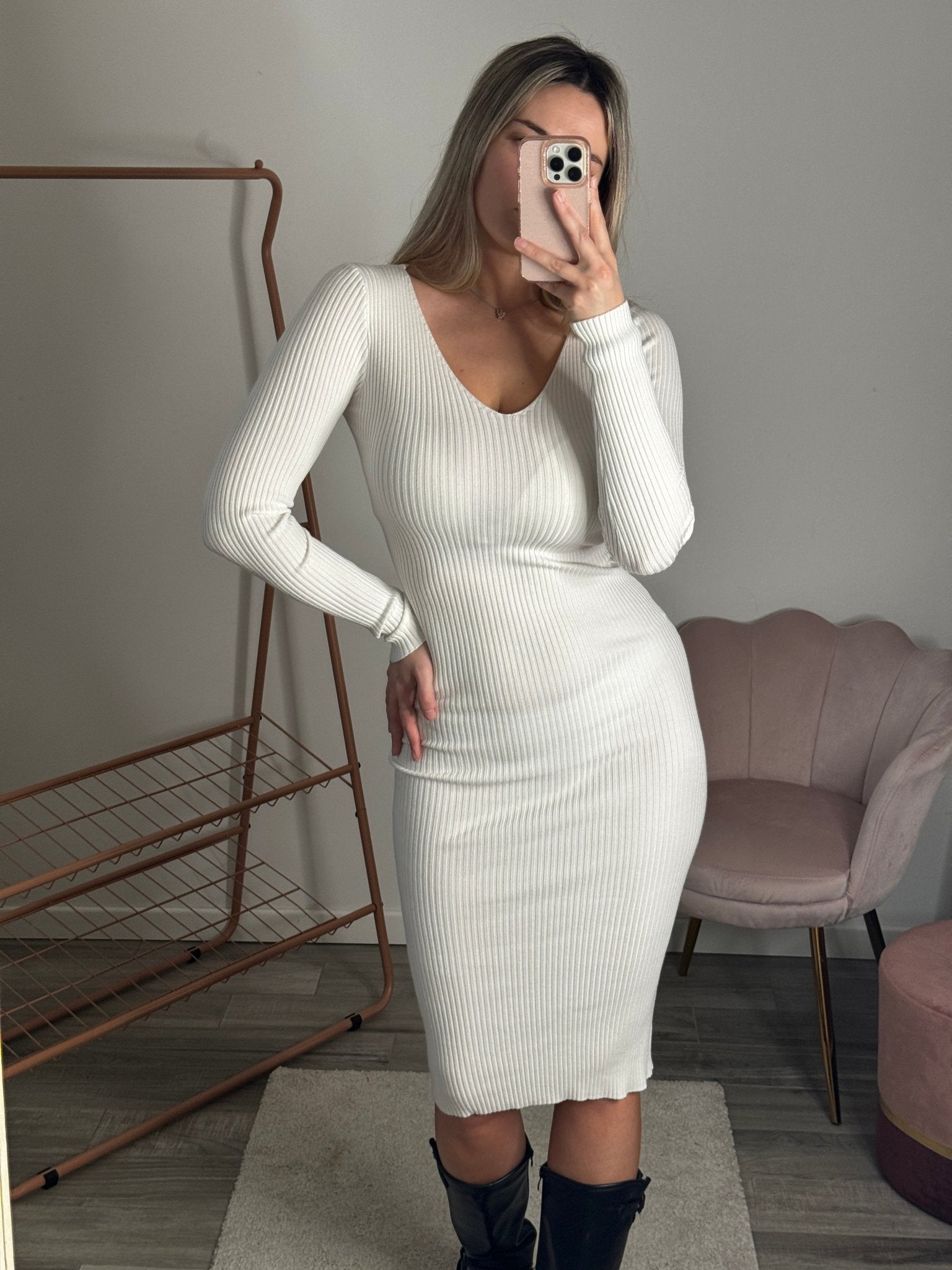 Tubino lungo in maglia con scollo a V - Follie by Alice