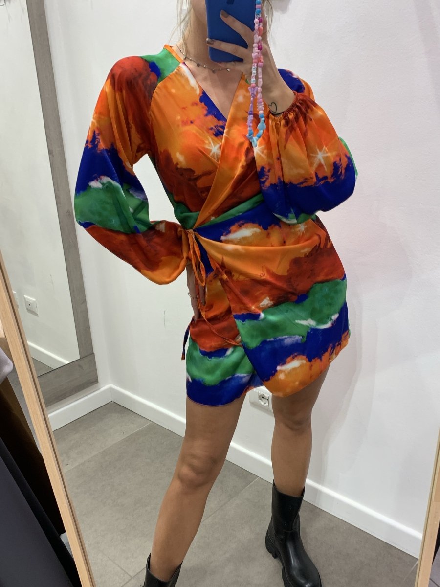 Vestitino blu e arancione effetto tie - dye - Follie by Alice