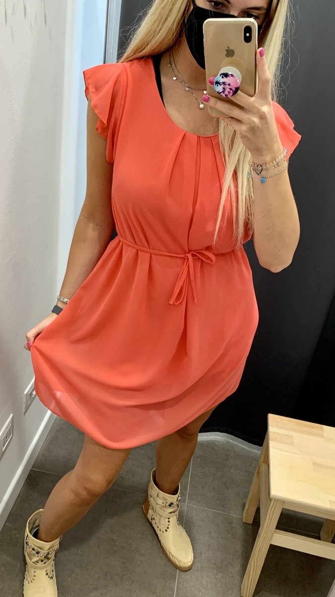 Vestitino corallo con manica a volant