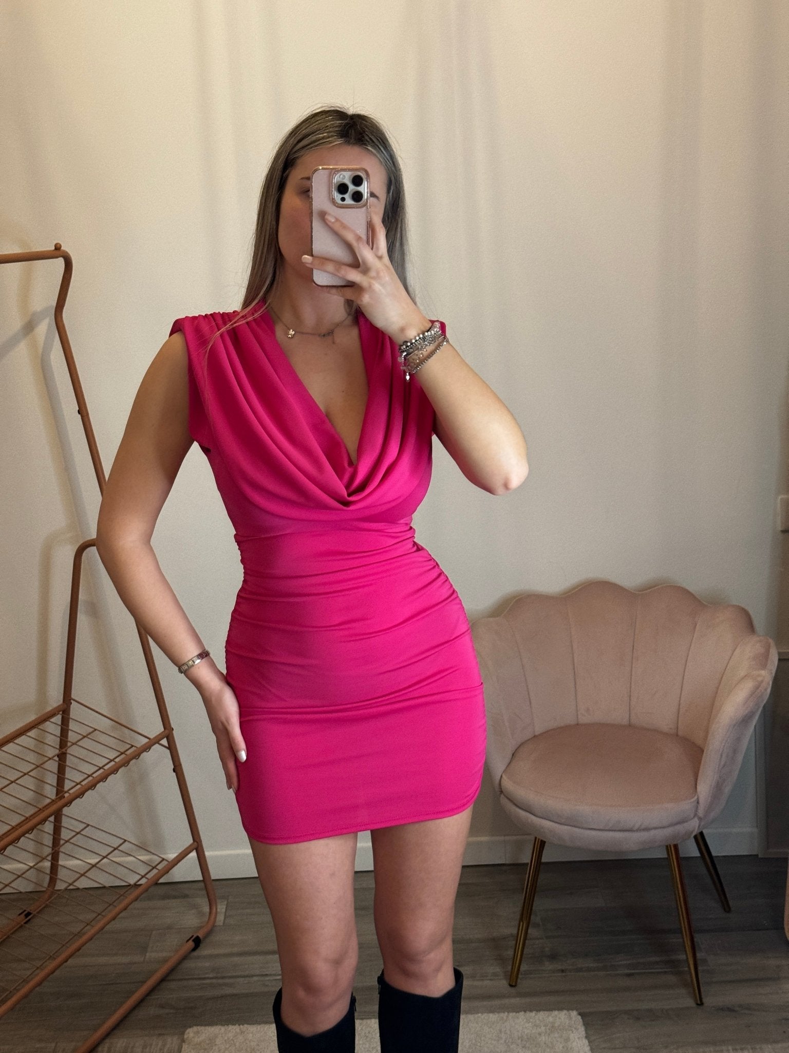 Vestitino smanicato drappeggiato con scollo a cappuccio - Follie by Alice