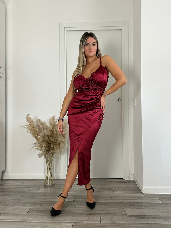 Vestito lungo drappeggiato in satin con spacco - Follie by Alice