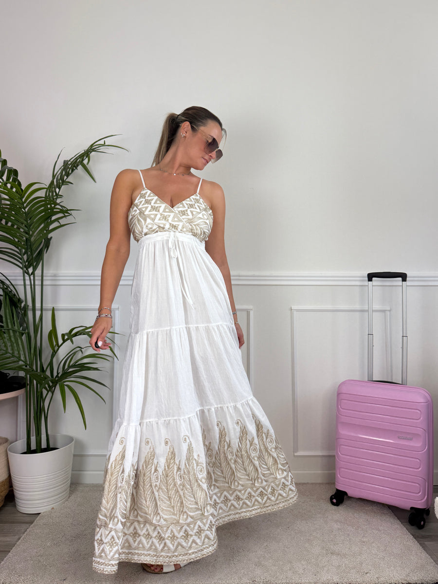 Vestito lungo effetto lino con ricamo azteco TULUM – alternate