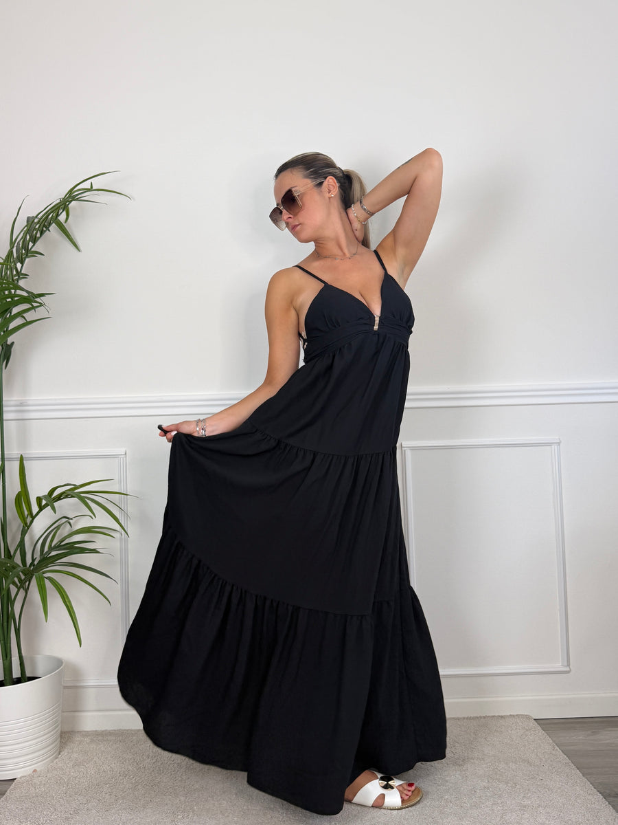 Vestito lungo effetto lino con gonna ampia RIVIERA – alternate