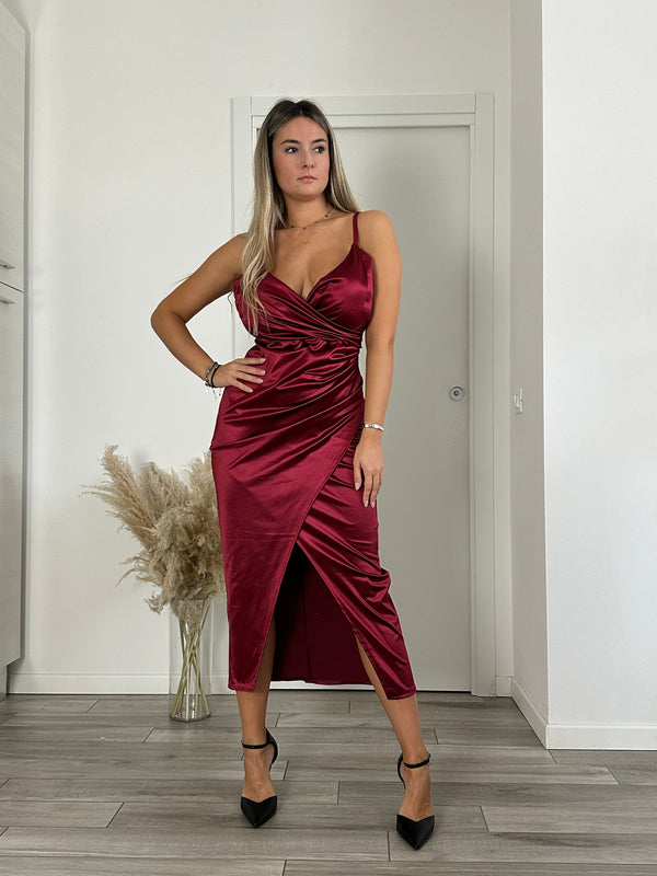 Vestito lungo drappeggiato in satin con spacco - Follie by Alice
