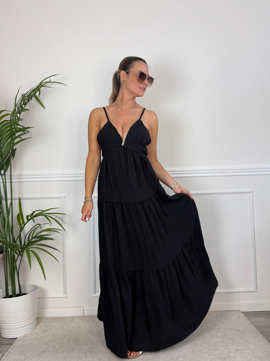 Vestito lungo effetto lino con gonna ampia RIVIERA