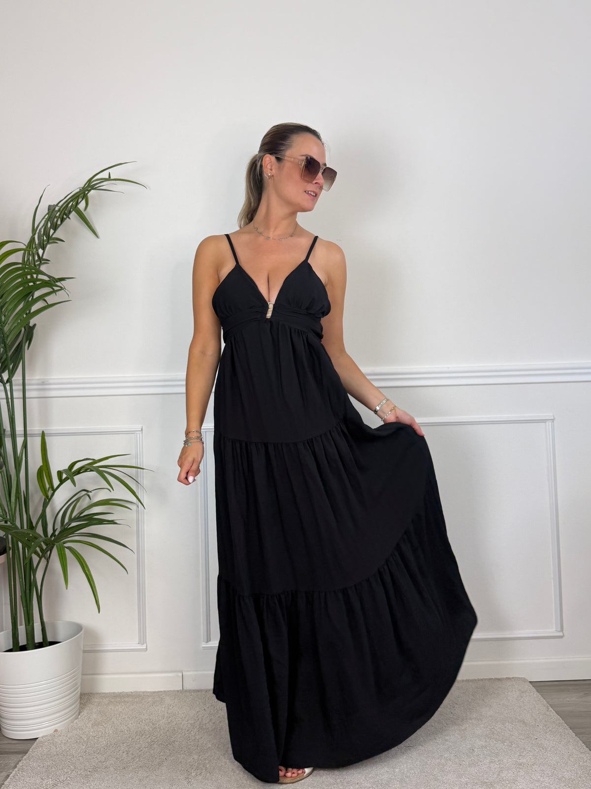 Vestito lungo effetto lino con gonna ampia RIVIERA