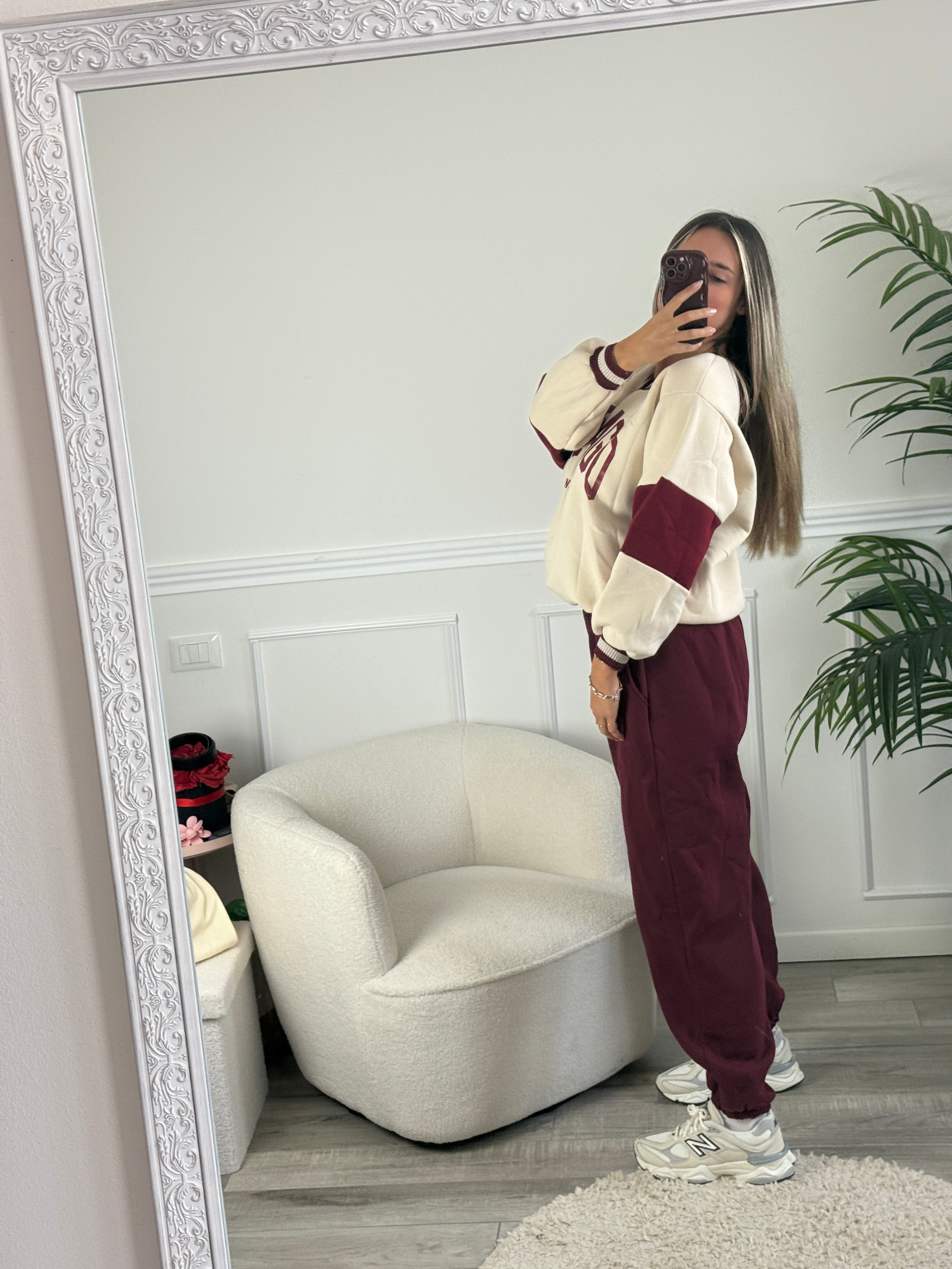 Felpa oversize con orli a costine a contrasto e stampa Chicago
