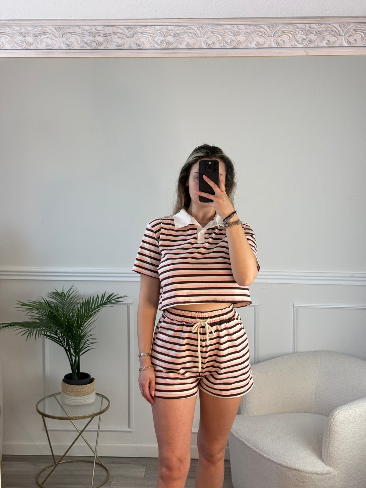 Polo cropped a righe con colletto a contrasto - Follie by Alice