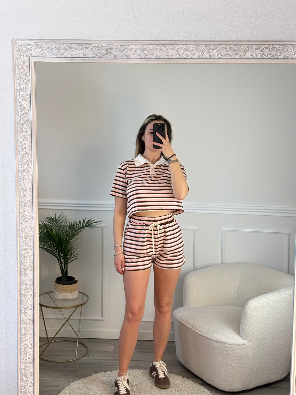 Polo cropped a righe con colletto a contrasto - Follie by Alice