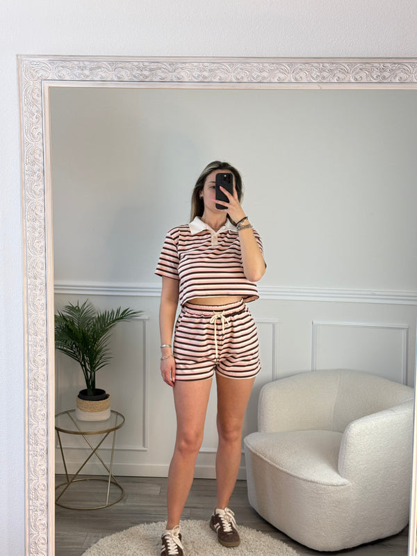 Polo cropped a righe con colletto a contrasto - Follie by Alice