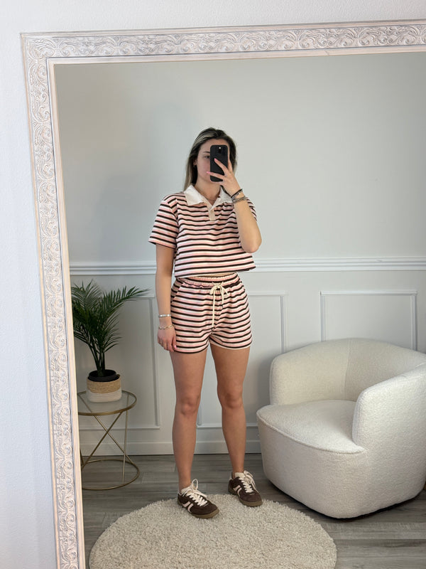 Polo cropped a righe con colletto a contrasto - Follie by Alice