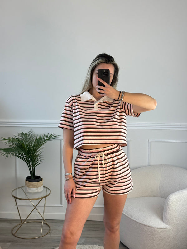 Polo cropped a righe con colletto a contrasto - Follie by Alice
