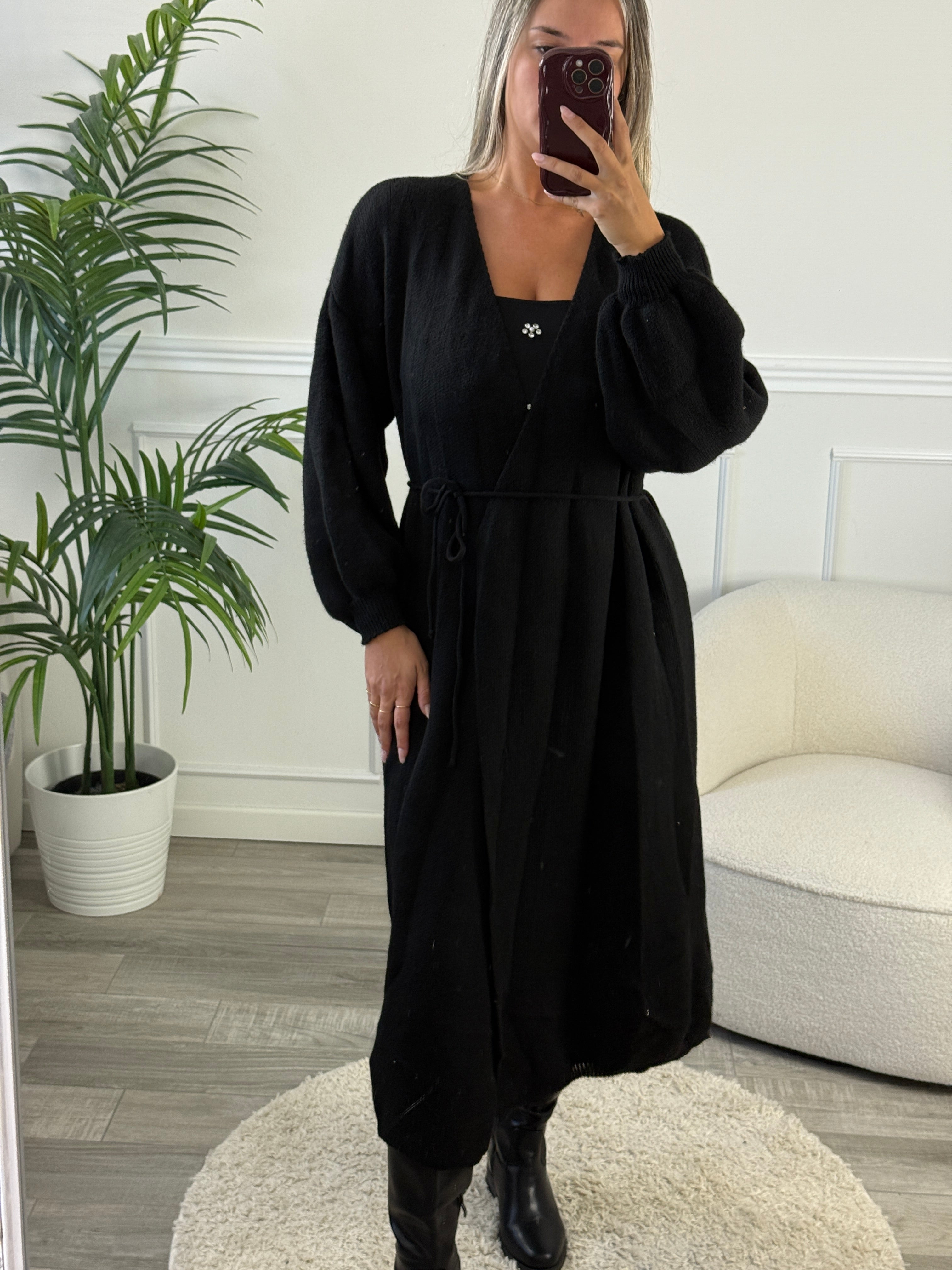 Cardigan oversize in maglia con laccetto e maniche a palloncino