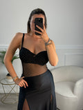 Body velato con strass gioiello e coppe strutturate