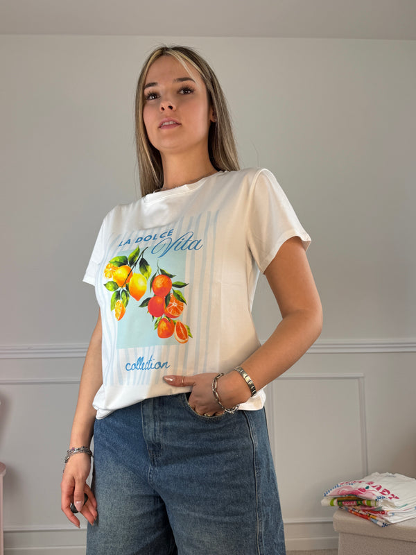 T-shirt con stampa limoni LA DOLCE VITA - Follie by Alice