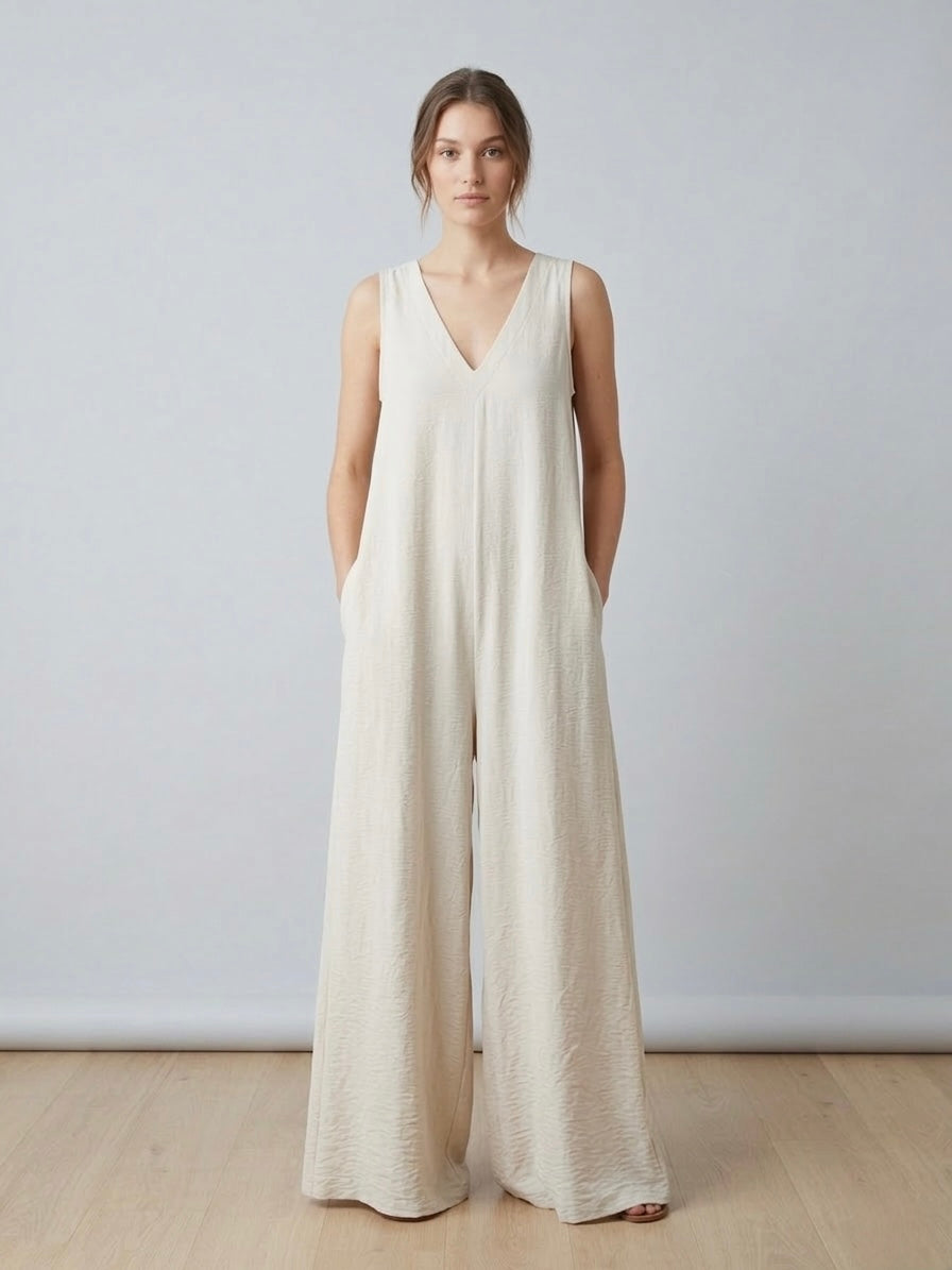 Tuta oversize effetto lino con schiena scoperta – alternate