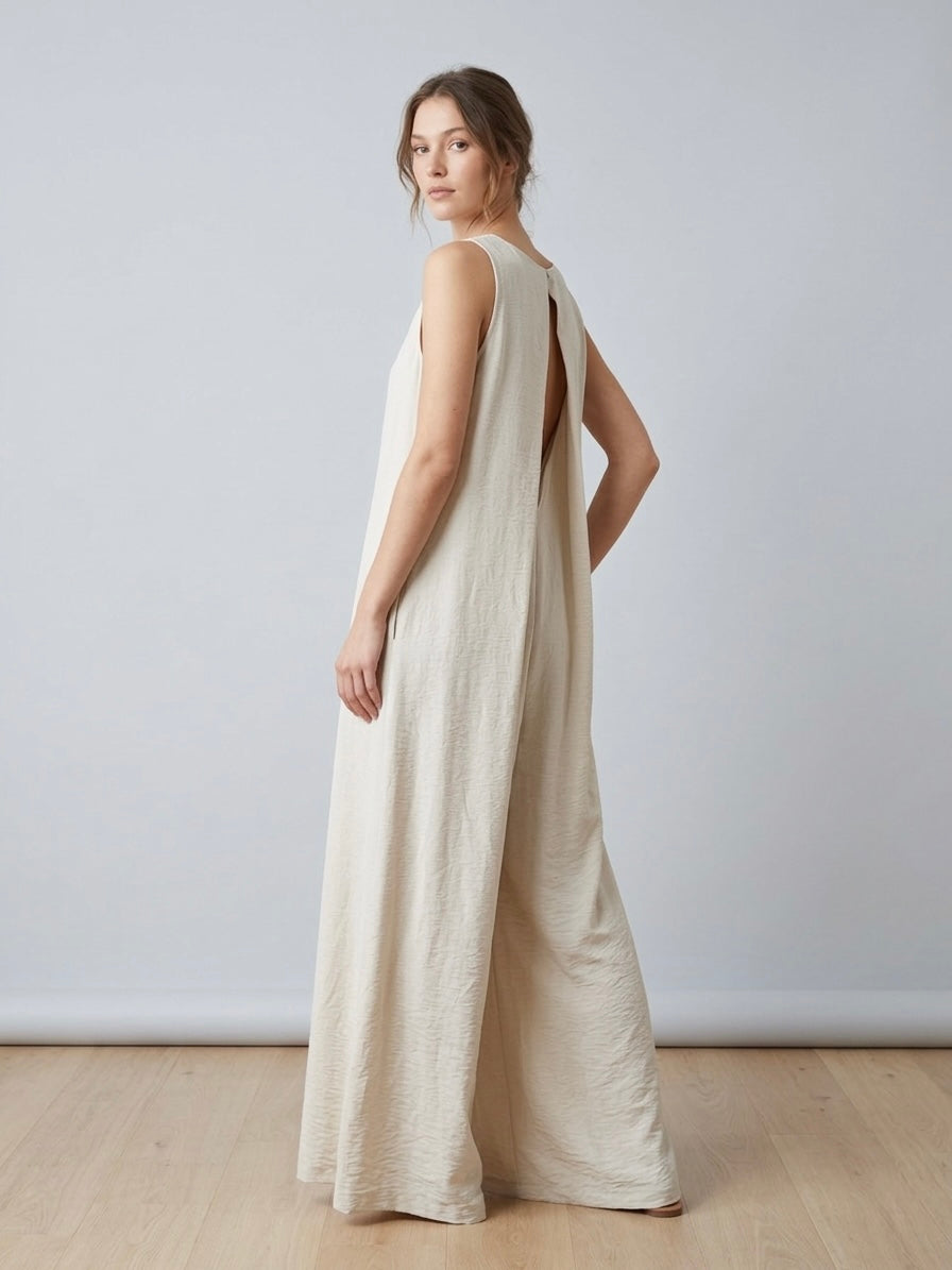 Tuta oversize effetto lino con schiena scoperta