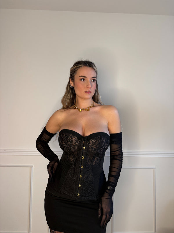Corsetto strutturato in pizzo stile gotico-vittoriano con lacci sulla schiena CORVINA - Follie by Alice