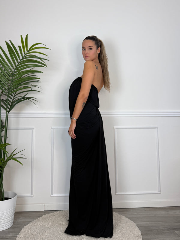 Vestito lungo con drappeggio annodato e spacco ODETTE