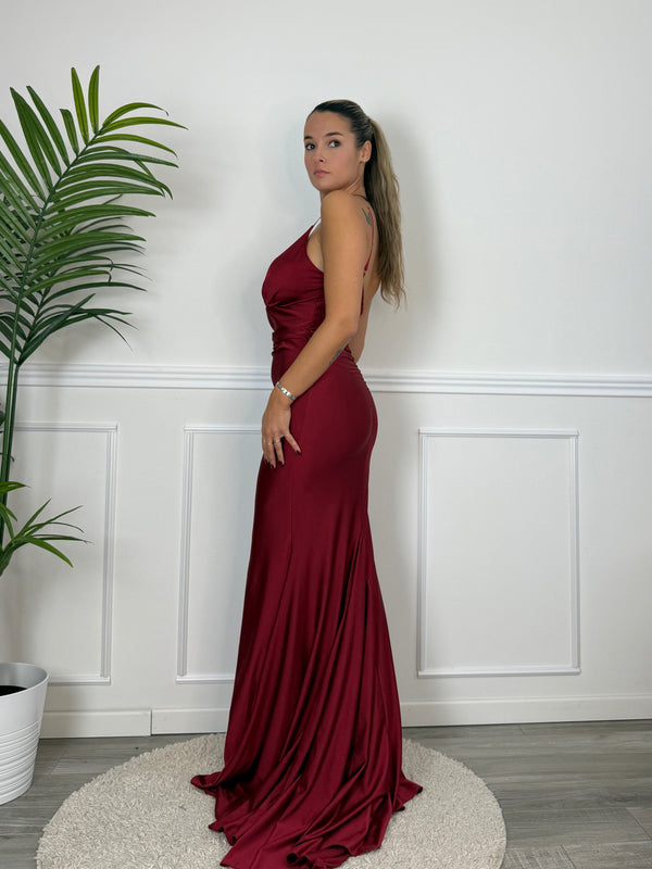 Vestito lungo a sirena in raso con strascico CARMEN