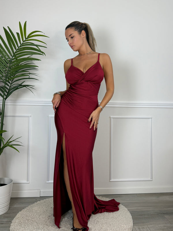 Vestito lungo a sirena in raso con strascico CARMEN