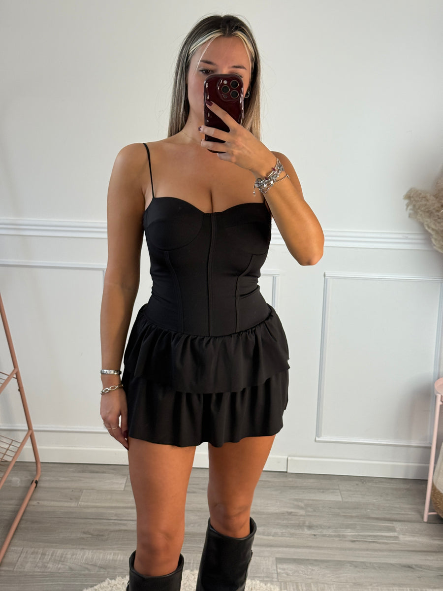 Vestitino con top a corsetto e doppia balza