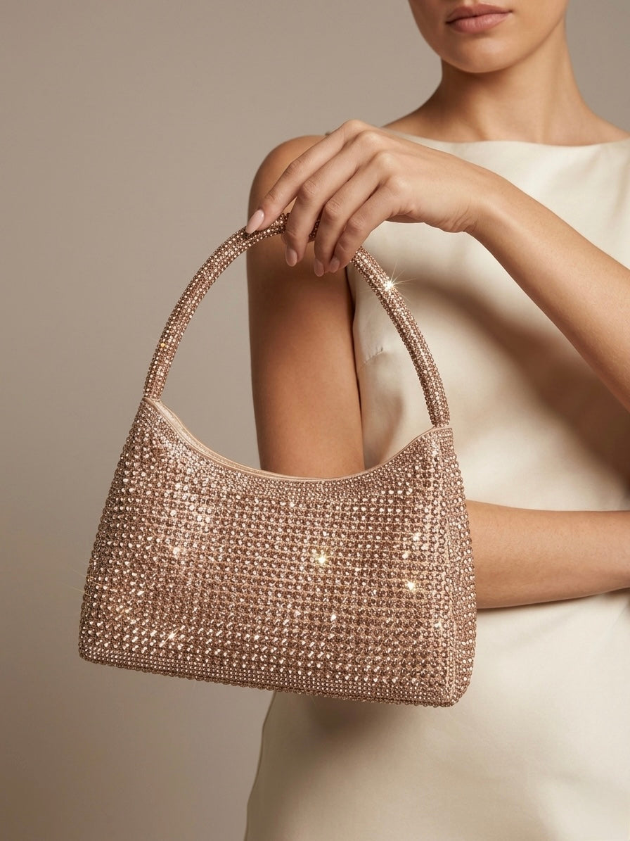 Borsa a mano con strass gioiello oro
