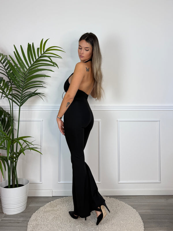 Tuta jumpsuit halter a zampa con occhielli RAQUEL