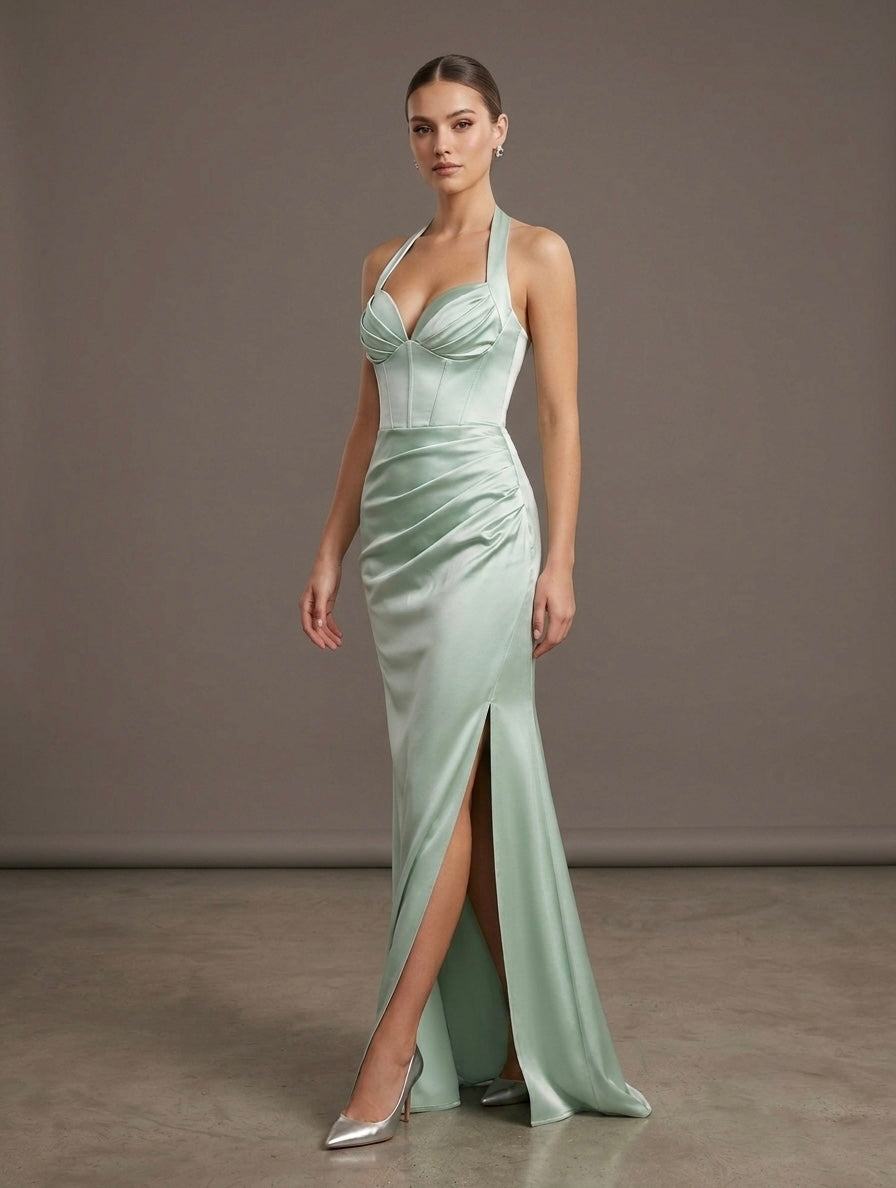 Vestito lungo in raso con scollo a cuore GILDA